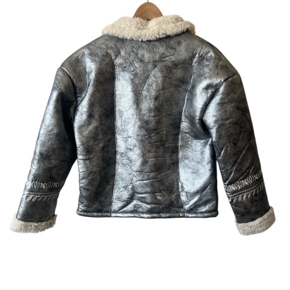 NKN Nekane Gaia Silver Faux Leather Embroidered Aviator Bomber Jacket Small - Picture 7 of 12